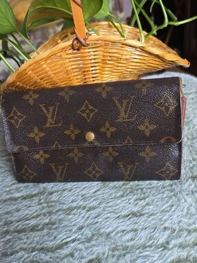 Louis Vuitton Brown Monogram Canvas Wallet Clutch with Gold Accents